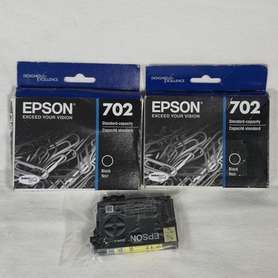 Genuine Epson 702 Black Ink Cartridge T702120 Lot Of 2 EXP 24-25 PLUS 702 Yellow