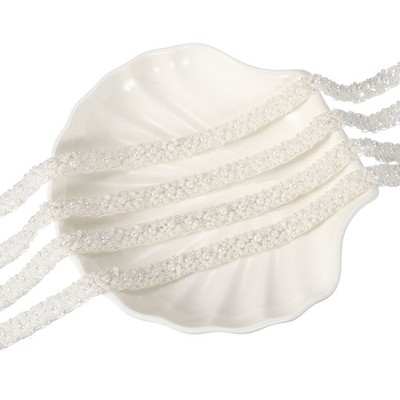 2 Yards Pearl Beaded Trim 1cm Bridal Lace Ribbon Trimming Solid White