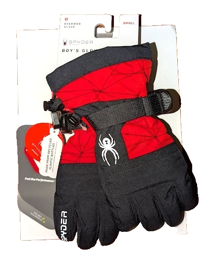 NEW! Spyder Boys Kids Volcano Black & Red Overweb Snow Winter Ski Gloves Size S
