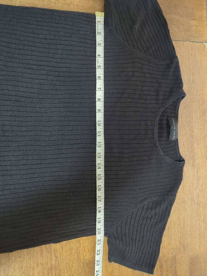 Top tejido acanalado 100 % seda August Silk para mujer M/L negro cuello redondo pulóver Foto 4 de 4