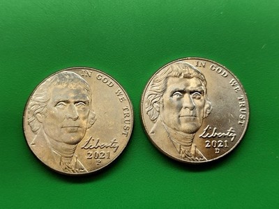 2021 PD BU Jefferson Nickel Set. 2 Unc Coins.