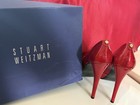 Stuart Weitzman Red Patent Leather Peep Toe Platform Slip-On Heel US 8.5M — photo 3