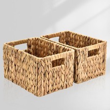 Water Hyacinth Rectangular Wicker Baskets, 12" Wicker Basket 2 Pack, Woven St...