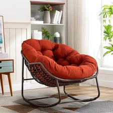Oversized Papasan Chair with Cushion and Frame Outdoor Patio Egg Rocking Chair