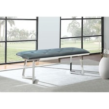Dark Grey and Chrome Upholstered Tufted Bench - Modern Storage Bench