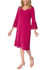 Susan Graver Women's Liquid Knit Dress w/ Laser Cut Slv Detail Berry