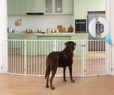 Free Standing Dog Gate with Door, 30'' Tall Foldable Dog Fence for Indoor  O...