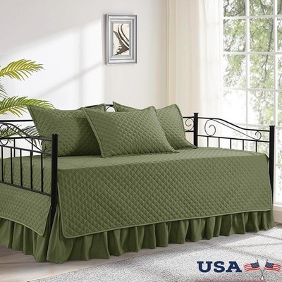Daybed Cover Set Soft Microfiber Elegant Farmhouse Bedding W/ Bedskirt & Shams