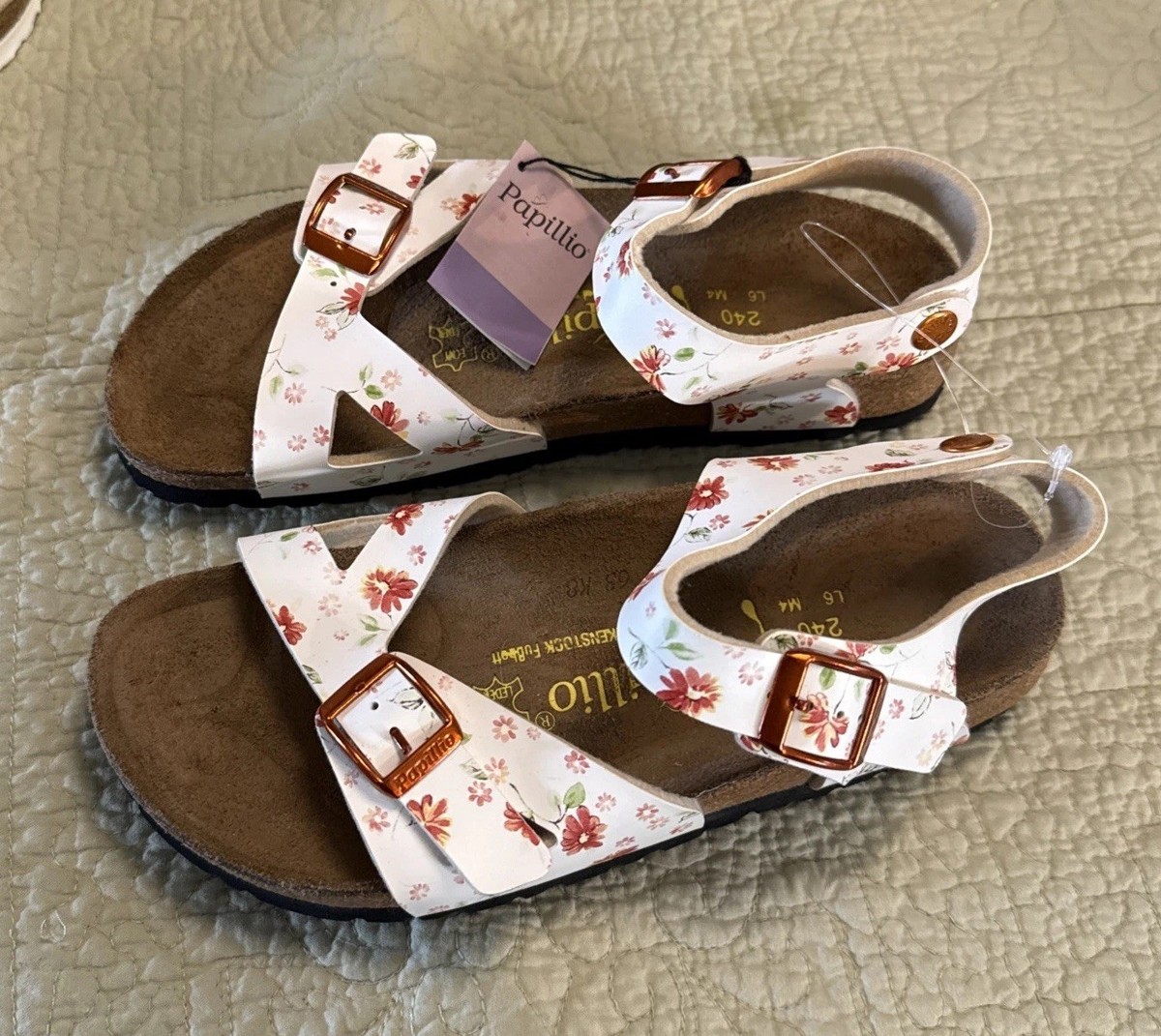 Birkenstock Papillio Rio White Floral Flower Ankle Back Strap - Main Image