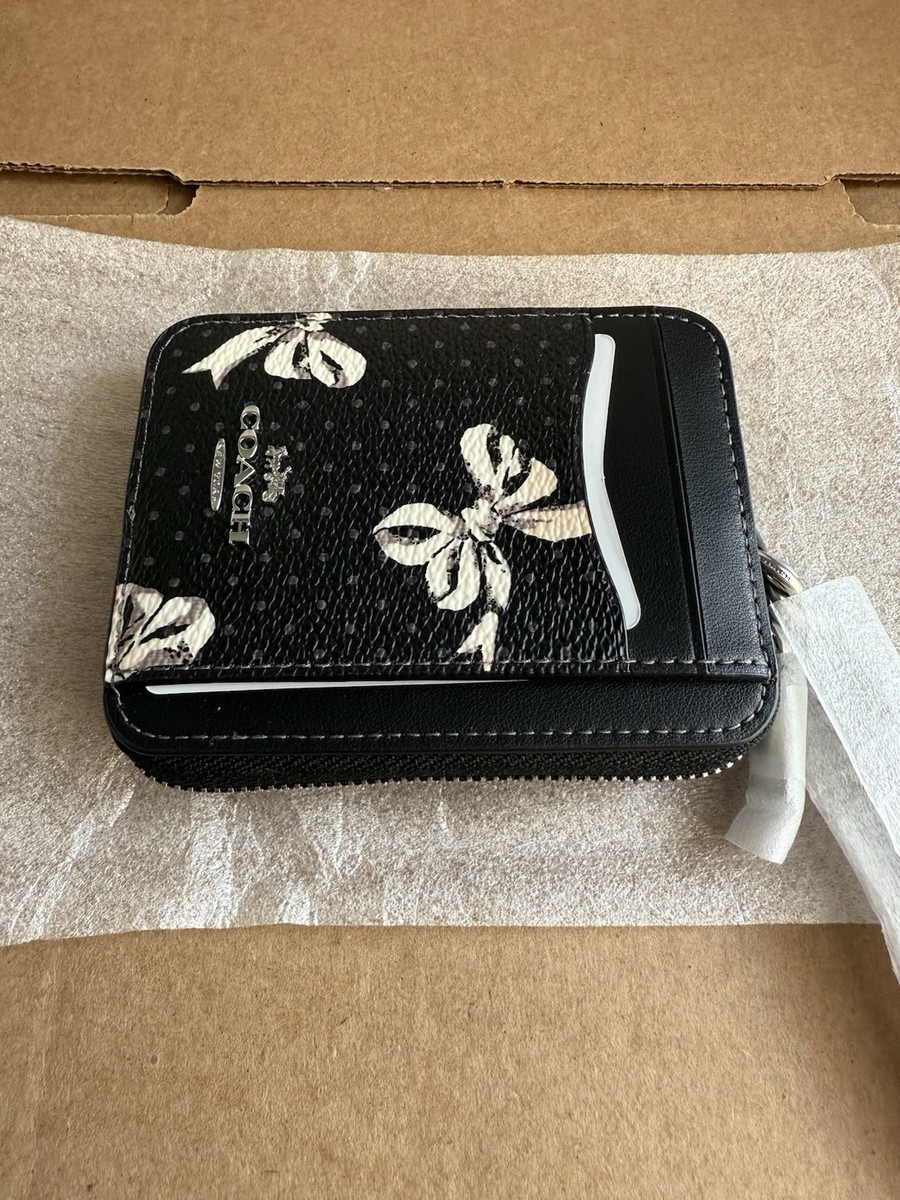 NWT COACH Zip Card Case Wallet With Bow Print CZ466 Black