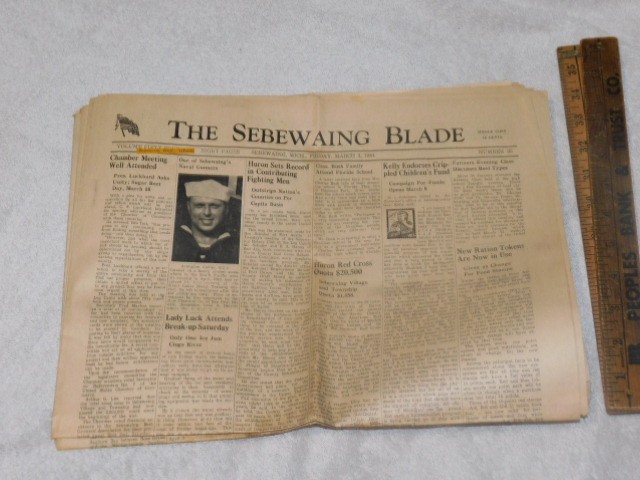 3 ORIGINAL 1944 THE SEBEWAING BLADE NEWSPAPERS FROM SEBEWAING MICHIGAN