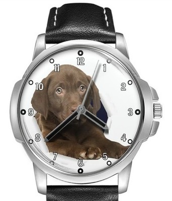 Labrador Retriever Brauner Welpe 1 Leder Armband Big Ziffernblatt Geschenk Uhr