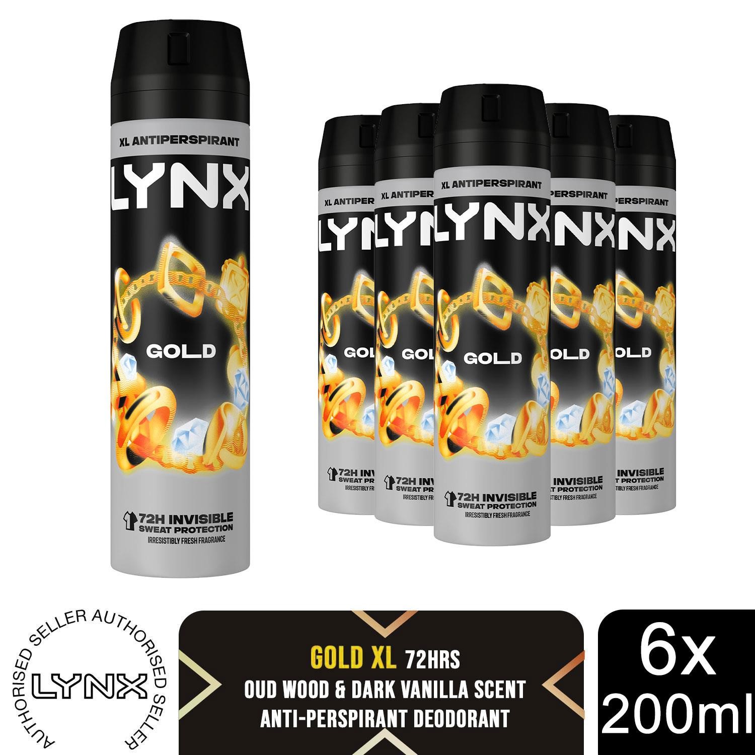 Lynx XL Gold Anti Perspirant Body Spray 200ml 6 Pack Mens Deodorant 72H Protect