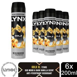 Lynx XL Gold Spray Corporal Antitranspirante 200 ml Paquete de 6 Desodorantes para Hombres 72H Proteger