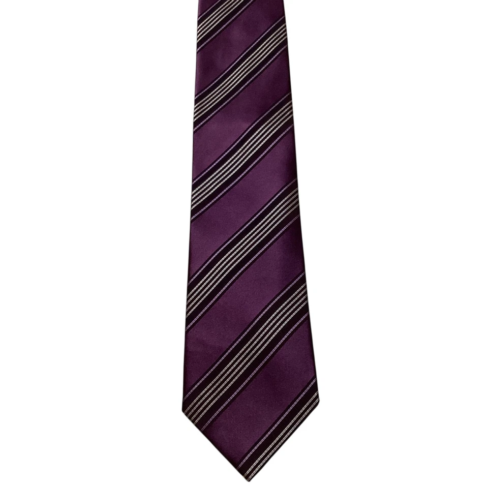 Corbata de seda para hombre ERMENEGILDO ZEGNA ***** ITALIA de lujo a rayas púrpura/gris usada en excelente estado Foto 2 de 3