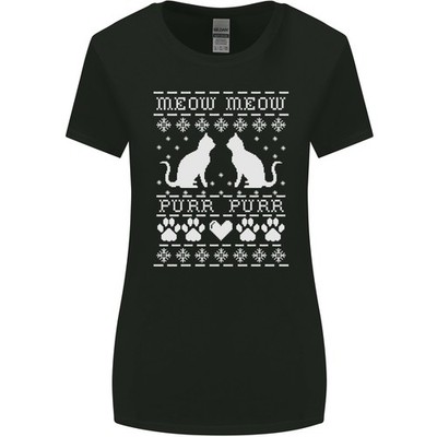 Weihnachten Katze Meow Purr Lustig Weihnachten Damen Breiter Schnitt T-Shirt