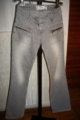 Pantalon droit coton gris PEPE JEANS siouxie W25 L34 34 taille basse Poches zip - Photo 1/4