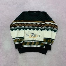 Vintage abstract knitted jumper Embroidered Patterned Grandad chunky knit Men's