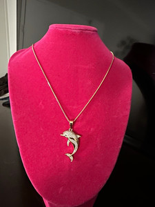 Authentic Gold plated HQ Dolphin Charm Pendant Chain Necklace, Sea Life Animal Theme