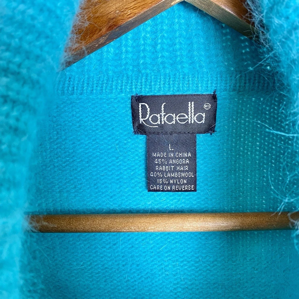 USADO UNA VEZ Rafaella Talla L Suéter Angora Conejo Cordero Lana Capucha/Cuello Tortuga Azul Foto 4 de 4