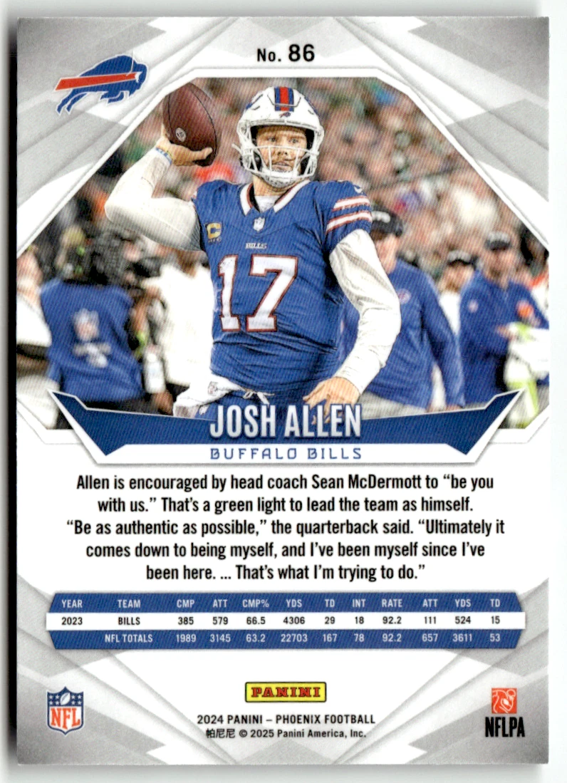 Panini Phoenix Football NFL Josh Allen No. 86 Laser Prizm 2024