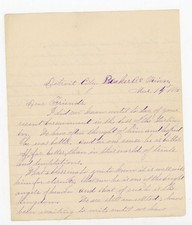 1885 Bereavement Letter Detroit City Becker MN Child Death Methodist Church