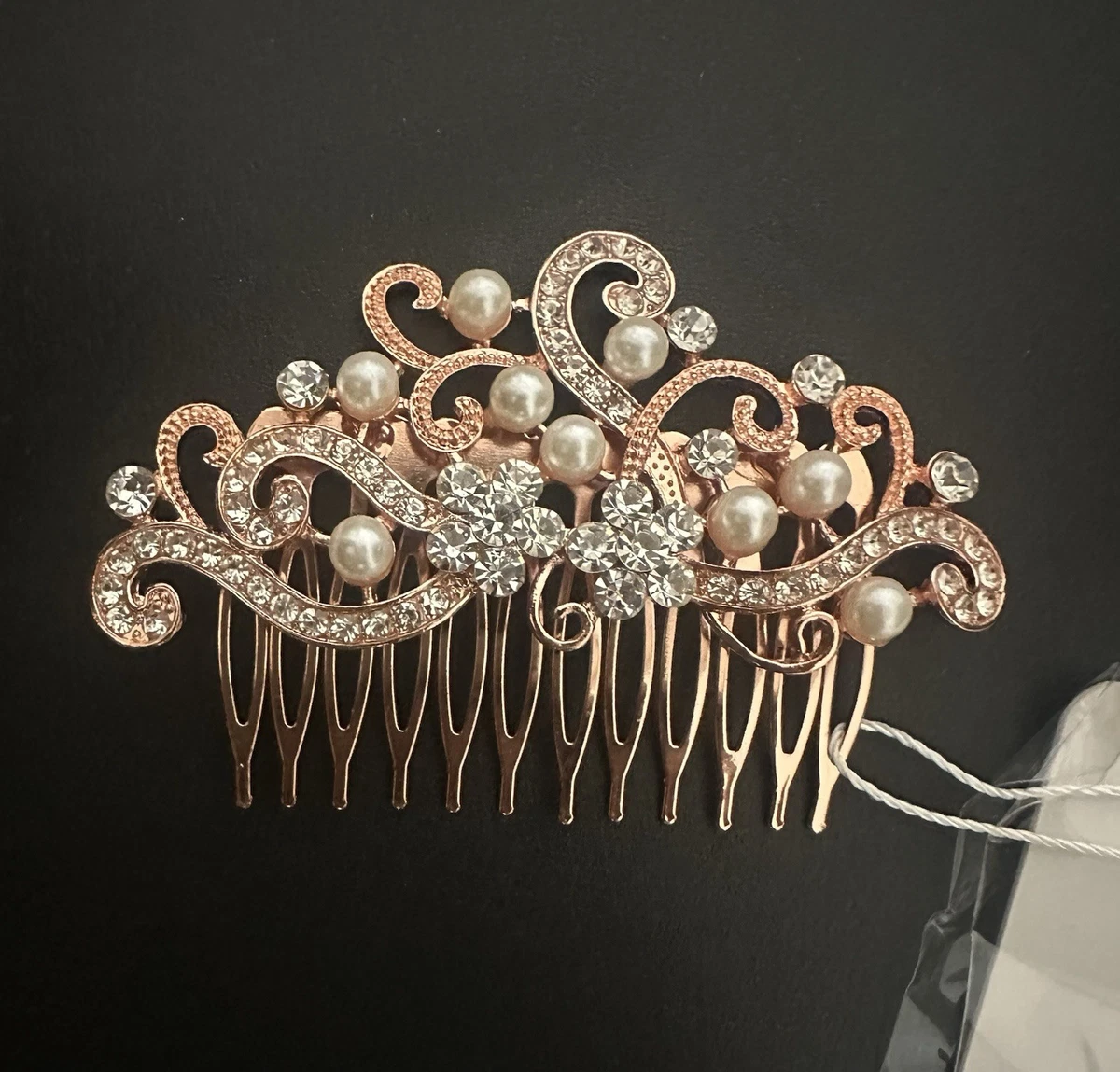 Vtg Bridal Hair Piece Brooch and Earring Set Silver Filigree Rhinestones 4.5\