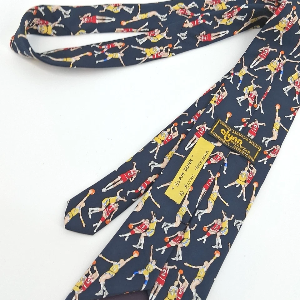 Vintage Alynn Neckwear Slam Dunk Basketball Tie Silk Made In USA Sport Novelty - Image 4 of 4