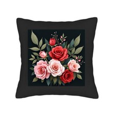Set of 2 18x18 Decorative Throw Pillow Covers with Floral Rose Design in Red