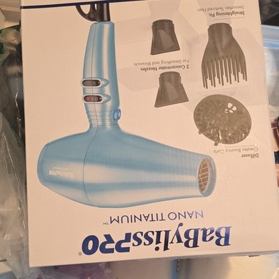 BaBylissPRO Nano Titanium Blue Ionic Hair Dryer w/ Diffuser & Concentrator