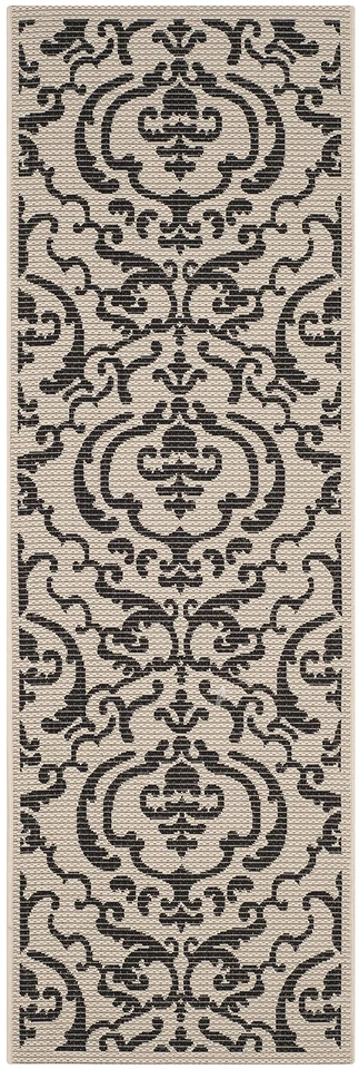 Washable Rug Outdoor Courtyard Collection - 2'3" x 6'7" Runner, Sand & Black,... - Image 2 of 4