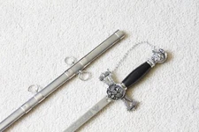 S0002 TEMPLAR CRUSADER KNIGHTS  ST JOHN MASONIC SWORD SILVER ENGRAVED BLADE 38"