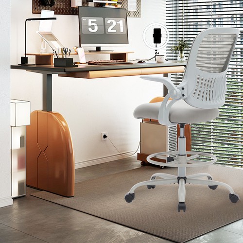 Drafting Chair with Footrest Ring, Flip-up Arms & Swivel Tall, Adjustable Height - Picture 5 of 19