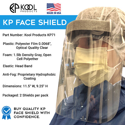 KP Kool Products Quality Face Shield Medical ( 2 Shields per pack) MADE IN USA!!