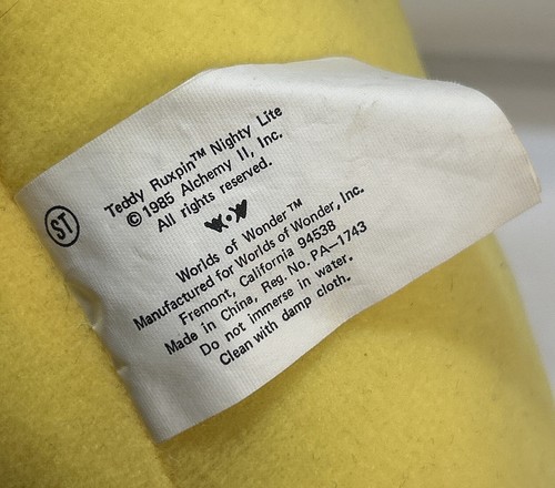 Vintage Teddy Ruxpin Nighty Lite Doll 1985 Worlds Of Wonder Yellow Pajamas PL3 - Picture 5 of 11