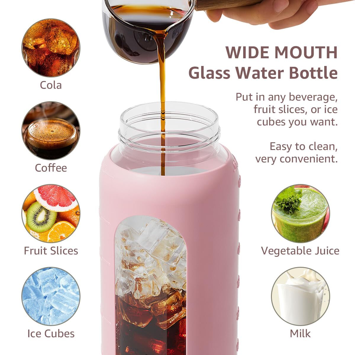 Fluhun 64oz Glass Water Bottle With Straw & Handle - Half Gallon, Time Marker, Leakproof - View #5