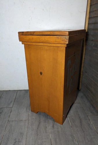 Vintage Rustic Farmhouse Wood Trash Can Bin Storage Box with Lid Primitive C28 - Picture 14 of 20