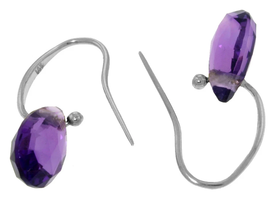 Brincos de ouro branco maciço 14K com gancho de peixe ametista 8 quilates - Imagem 2 de 4