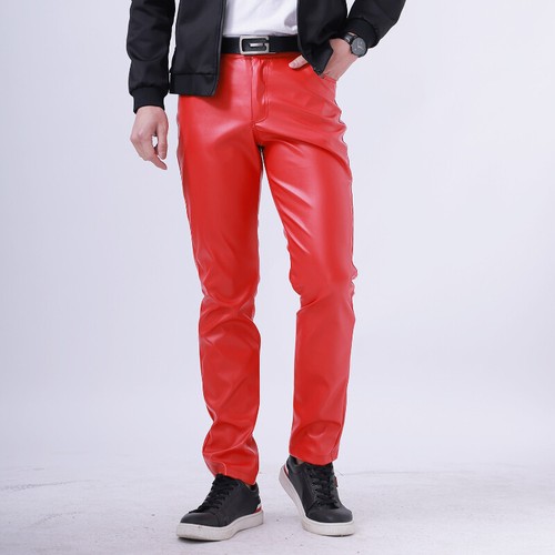 red faux leather jeans