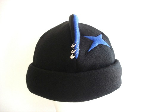 Kitty CAT ear HAT pins beanie BLACK & BLUE battle scar cosplay Easter HALLOWEEN - Picture 2 of 4