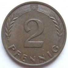 Coin Federal Republic of Germany 2 Pfennig 1959 G in uncirculated condition