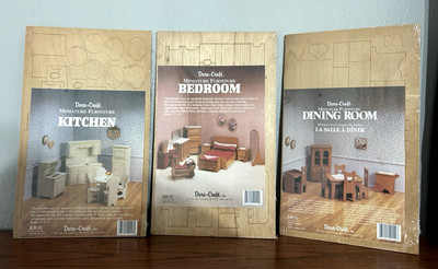 3 Dura-Craft Dollhouse Furniture Kits Bedroom, Kitchen, Dining Room New Vintage