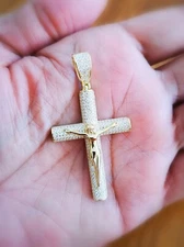 1.50 Ct Cross Pendant 14K Yellow Gold Plated Solid Silver Men Women Necklace