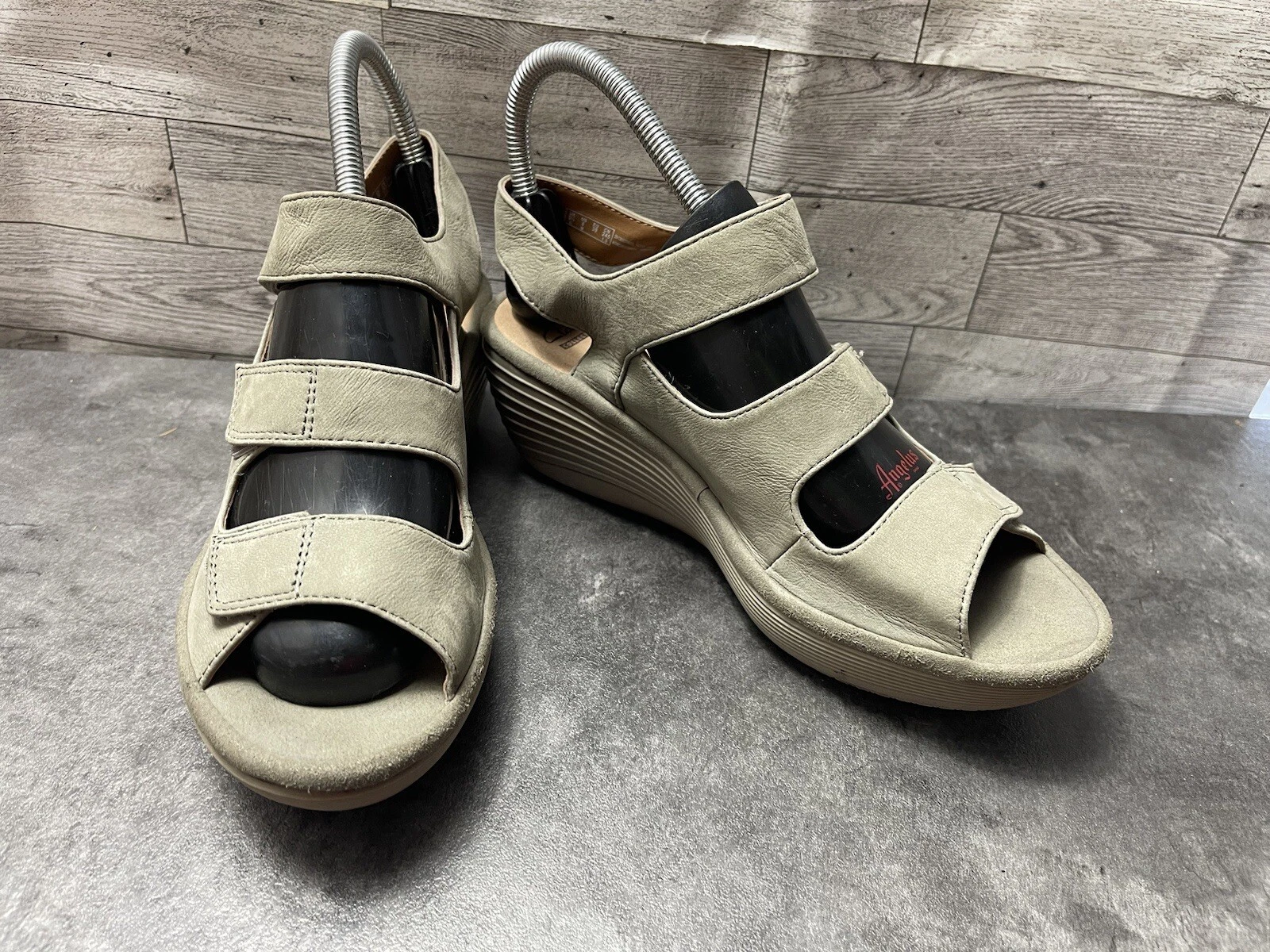 Clarks Reedly Juno scarpe donna beige marrone 8 M pelle sandali comodi zeppa