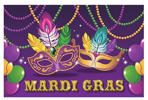 Mardi Gras Outdoor Backdrop Banner Party Supplies purple green gold photo booth - Picture 2 of 3