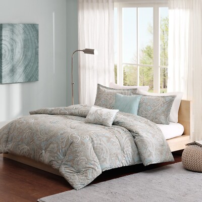Madison Park Pure Ronan 5 Piece Cotton Comforter Set Down Cozy Bedding Set Shams