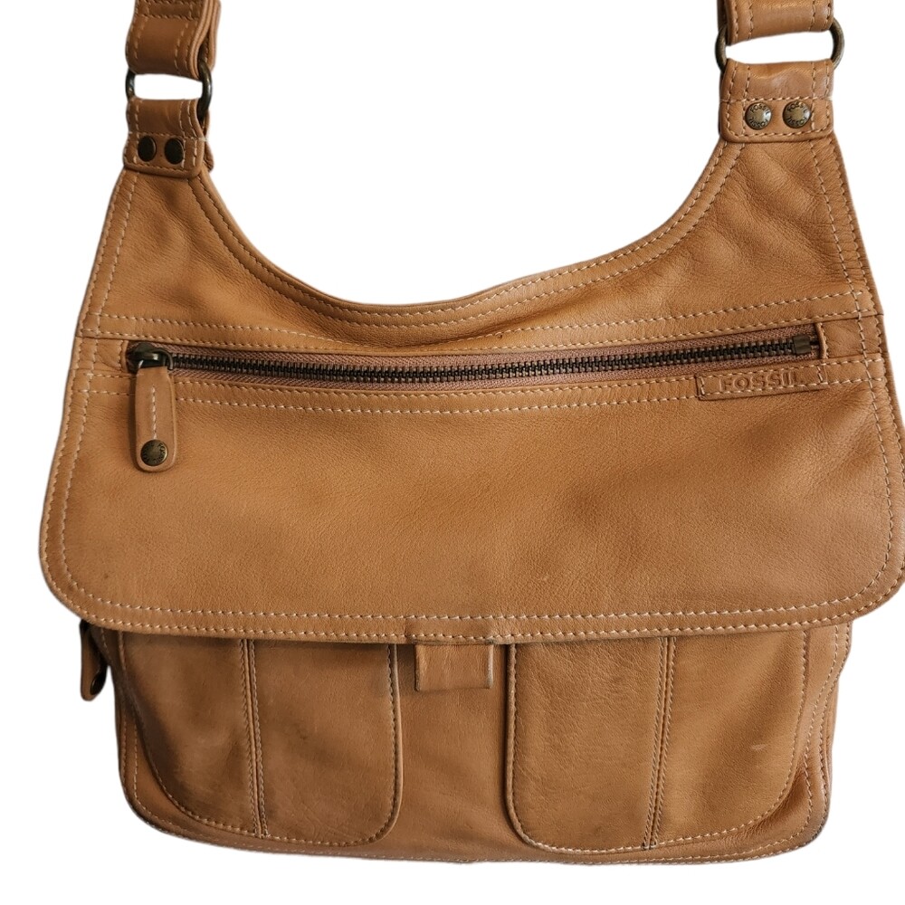 Fossil Vintage Leather Tan Crossbody Boho Bag Gem
