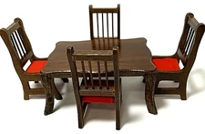 Concord Dining Room Table 4 Chairs Dollhouse Mahogany  1" to 1' Scale #2794 Box 