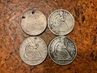 Four Coin Lot Seated Liberty Half Dollars 1858 1859 1861 Damaged Holed Plugged