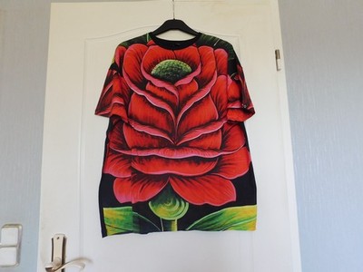 Damenbekleidung Desigual Gr.L T-shirt kurzarm rot-schwarz-grün gebraucht top